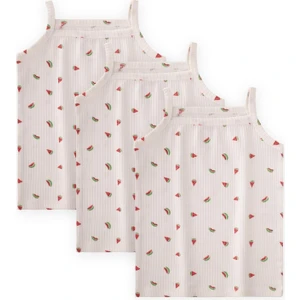 Ip Askılı Kız Atlet Üçlü Ekru Karpuz Desen