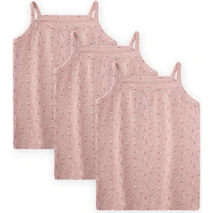 Ip Askılı Kız Atlet Üçlü Pudra Çiçek Desenli