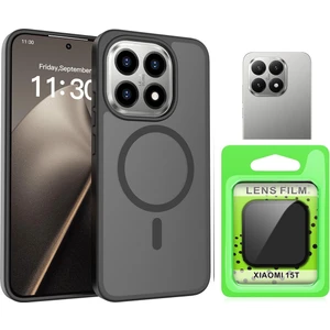 Xiaomi 15T Kılıf Sert Pc Arka Yüzey Wireless Şarj Özellikli Zore Flet M-Safe Kapak + Kamera Lens Koruyucu