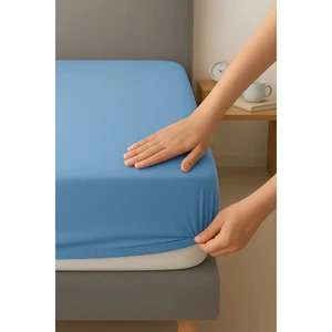 Mavi Renk Penye Lastikli Çarşaf 90x190 Tek Kişilik %100 Pamuklu Lastikli Penye Çarşaf