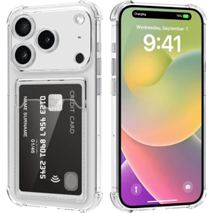 Case World Caseworld Apple iPhone 17 Promax Kapak ile Uyumlu Kamera Korumalı Kartlıklı Darbe Emici Özellikli Şeffaf Silikon Kılıf