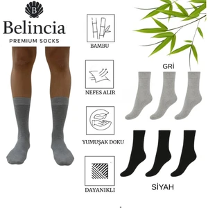 Bambu Siyah ve Gri Kadın Çorap Yarım Konç 6'lı Paket ( 3 Siyah - 3 Gri )