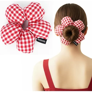 El Yapımı Pötikare Desenli Scrunchies Toka - Kırmızı Beyaz