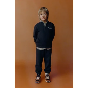 Erkek Çocuk Pamuklu Siyah Fermuarlı Sweatshirt & Jogger Eşofman Takım