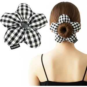 El Yapımı Pötikare Desenli Scrunchies Toka - Siyah Beyaz