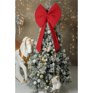 Beige & Stone Kurdele Yıllbaşı Ağaç Süs Noel Kırmızı Fiyonk 55X50 cm Büyük