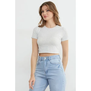 Basic Bisiklet Yaka Crop Tişört