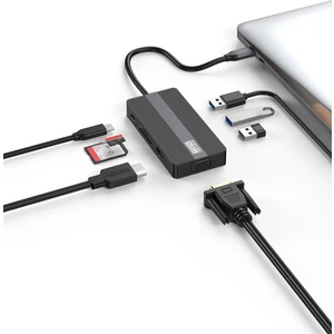 8in1  Type-C Docking Station-Hub / MacBook Uyumlu / 2x USB 2.0 + 1x USB 3.0 / 1x HDMI 4K60Hz + 1x VGA / SD-MSD Kart Okuyucu 2TB / 5Gbps Type-C Aktarımı / PD100W Type-C