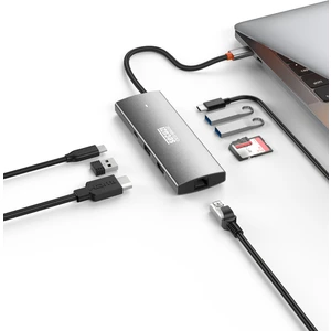 9in1 Silver Type-C Docking Station-Hub / Macbook Uyumlu / SD-Micro SD / 2x USB 3.0 / 1x USB 2.0 / 1x HDMI 2.0 / 1x PD100W Hızlı Şarj / 1x Type-C 3.0 / 1x GB Ethernet
