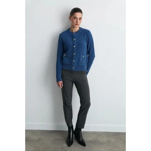 Kadife Dokulu Triko Ceket - Mavi