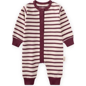 Çizgili Triko Tulum 0-3 Yaş Mürdüm