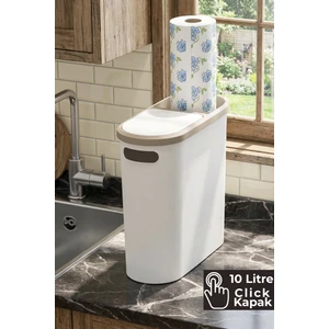 Hesaplı Kasa 10 Litre Click Kapak Çöp Kovası, Banyo Çöp Kovası, Mutfak Çöp Kovası, Slim Çöp Kovası "Krem"