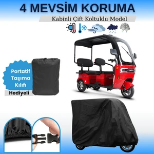 Siyah Kabinli 3 Kişilikli Moped Brandası, 3 Teker Kabin Brandası