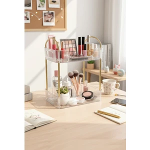 S & T HOME Iki Katlı Altın Detaylı Makyaj Organizeri | Kozmetik & Takı Düzenleyici