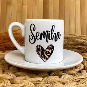 Loren Gift Leopar Kalp Temalı Kişiye Özel İsimli Türk Kahvesi Fincanı – Porselen 90 ml