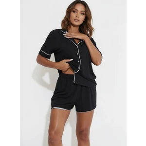 Düğmeli Biyeli Şortlu Pijama Takımı