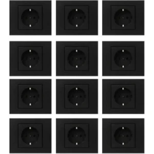 ovivo Grano Metalik Siyah Topraklı Priz + Çerçeve 12 Adet