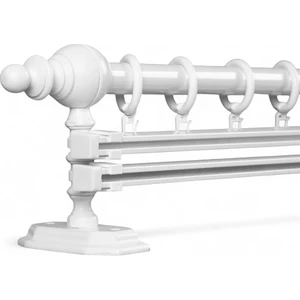 Twins Decorative Gifts Beyaz Çift Raylı Ahşap Rustik Perde Askısı