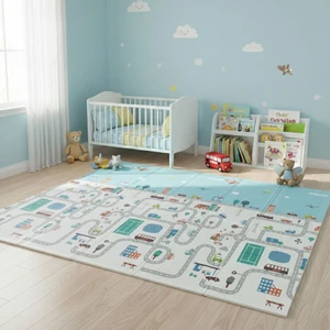 Katlanabilir Çift Taraflı Eğitici Çocuk Oyun Matı, Halısı 180X150 (Taşıma Çantalı)-London