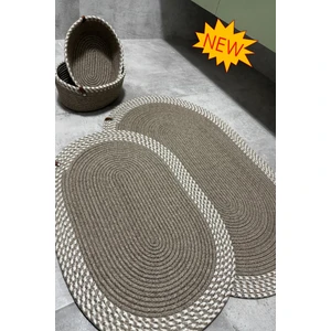 Serra 4’lü Banyo Seti – 2’li Oval Paspas & 2’li Oval Sepet, Doğal Halat Dokuma, El Yapımı - Premium