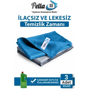 Pell By Erwa Pella Active Çamaşır Suyu ile Kullanılabilen Tek Mikrofiber Bez 3'lü Temizlik Bezi 40x60 cm