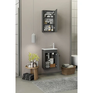 Biani Fix Loft Mini 42 Cm Banyo Dolabı,Seramik Lavabolu, Aynalı,Lavabo Dahil, Mdf,Mat Gri