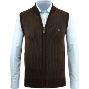 Çizgi Triko Erkek Triko Yelek Fermuarlı Cepli Çelik Örgü Triko Klasik Kalıp - 5004J