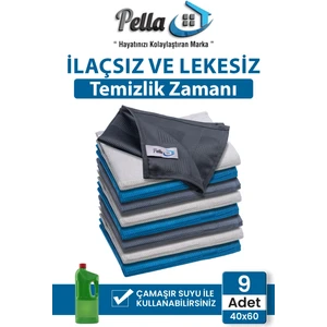 Pell By Erwa 9'lu Mikrofiber Temizlik Bezi, Cam, Araba Silme Bezi, Mutfak, Fiber Temizleme Bezi, 40X60 cm