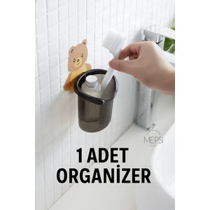 Mersi Shop Ayı Figürlü Duvara Asılan Plastik Organizer | Banyo ve Mutfak Için Delikli Askılı Düzenleyici