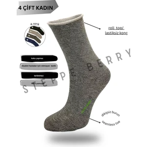 Steppe Berry 4'lü Kadın Lastiksiz Dikişsiz Bambu Uzun Konç Diyabet ve Hamile Çorabı