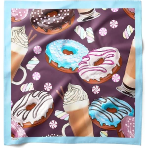 Tatlı Donut Desenli Saten Fular