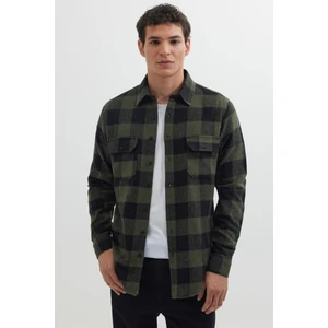 Erkek Slim Fit Dar Kesim Uzun Kollu Kapaklı Çift Cepli Kareli Kışlık Oduncu Gömlek