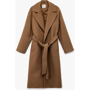 Uzun Kollu Cepli Kemerli Uzun Kaşe Kaban