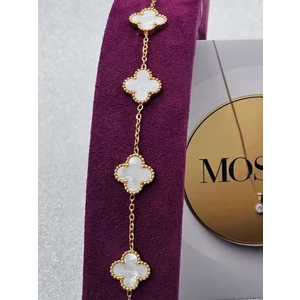 Yonca Model Sedefli Beyaz Çelik Bileklik Gold Renk
