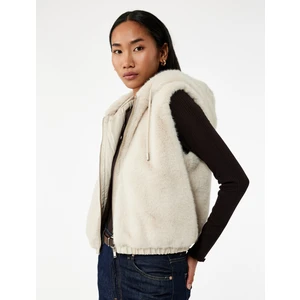 Kolsuz Kapüşonlu Fermuarlı Peluş Yelek