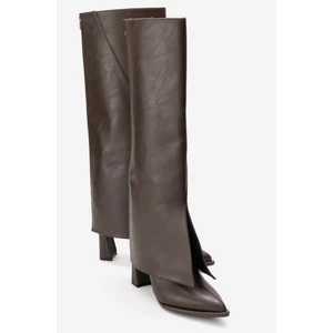 Aja Kahverengi Cilt Kadın Kalın Topuklu Çizme Olabilen Bot