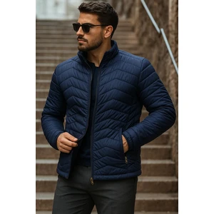 Erkek Kışlık Trend Lacivert Kapitone Şişme Mont