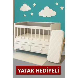 Ahşap Sallanır Çift Çekmeceli Beşik + Yatak