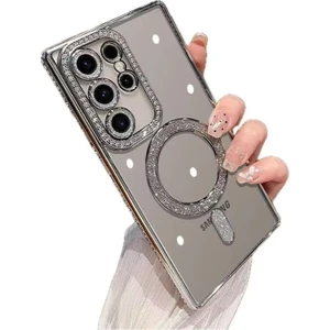 Kip GSM Samsung Galaxy S23 Ultra Uyumlu Kılıf Simli Magsafe Şarj Destekli Kamera Lens Koruma Parıltılı Kapak