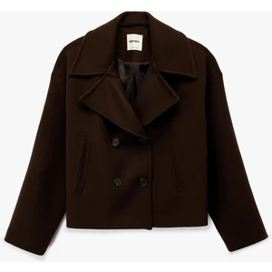 Cepli Kruvaze Uzun Kollu Düğmeli Kısa Kaşe Mont