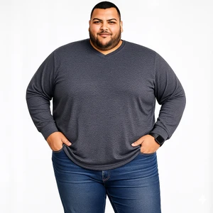 Erkek Büyük Beden Oversize Uzun Kollu V Yaka T-Shirt 3xl 4xl 5xl 6xl 7xl 8xl 9xl