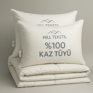 Hill Tekstil %100 Kaz Tüyü Yorgan Seti Çift %20 Gıdık Çift Kişilik Yorgan 195X215 ve 2 Adet 50*70 Kaz Tüyü Yastık