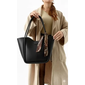 Siyah Makyaj Çantalı Fularlı Kadın Omuz Çantası