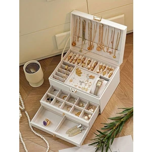 Takı Mücevher Kutusu 3 Katlı 2 Çekmeceli Organizer Düzenleyici Kilitlenebilir Suni Deri Takı Kutusu