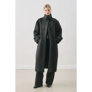 Bouchle Geniş Yakalı Kaban Siyah