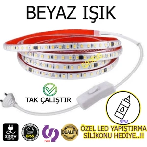 Elektroled Market 220V Şerit LED  Tak Çalıştır Anahtarlı Beyaz Işık (Yüksek Lümen)