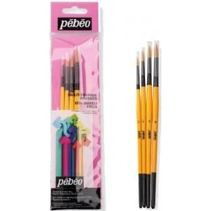 4'lü Suluboya Fırça Seti - Sarı-Siyah Saplı, Düz ve İnce Uçlu, Çeşitli Boylarda, Desensiz