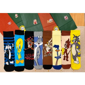 Al Bi 90Lık 8'li Çizgi Film Kahramnlar Desenli Renkli ve Pamuklu Çorap