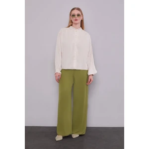 Levidor Yeşil Bol Paça Şifon Pantolon
