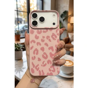 iPhone 17 Pro Max Kılıf Pembe Leopar Desenli Kamera Lens Korumalı Yumuşak Soft Silikon Kapak